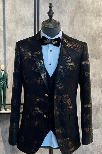 Mørkebrunt sjal jacquard Prom Blazer for menn